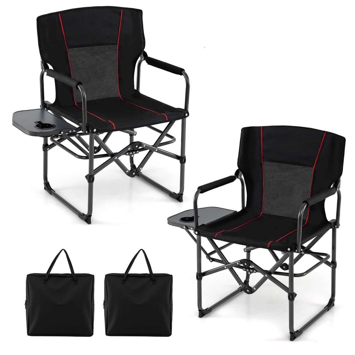 Silla plegable de camping con mesa lateral y portavasos con bolsa de transporte