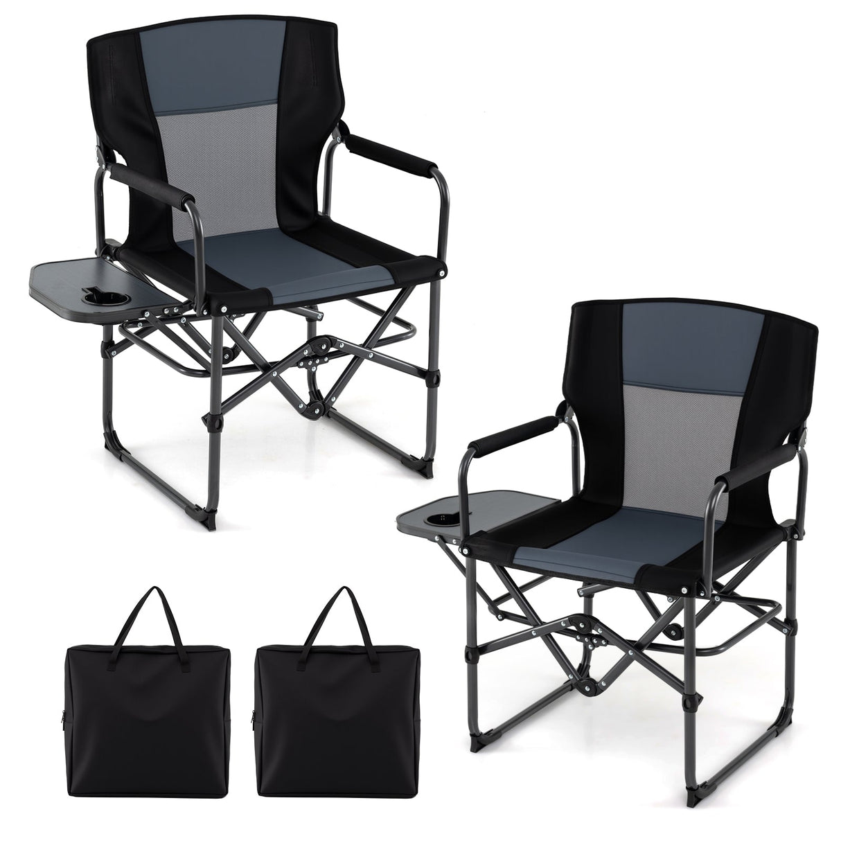 Silla plegable de camping con mesa lateral y portavasos con bolsa de transporte