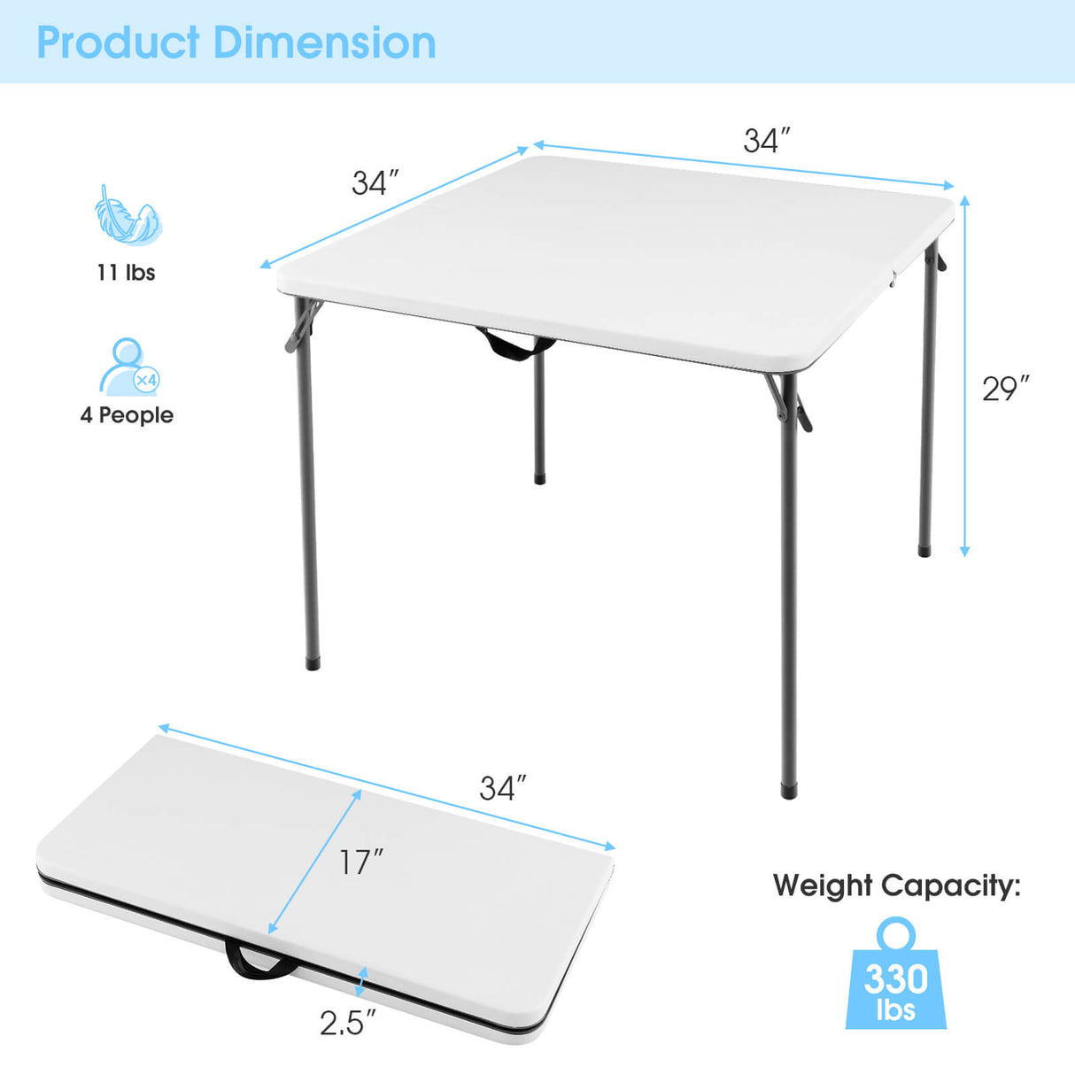 Mesa de camping plegable con tablero de HDPE resistente a la intemperie y estructura de acero inoxidable