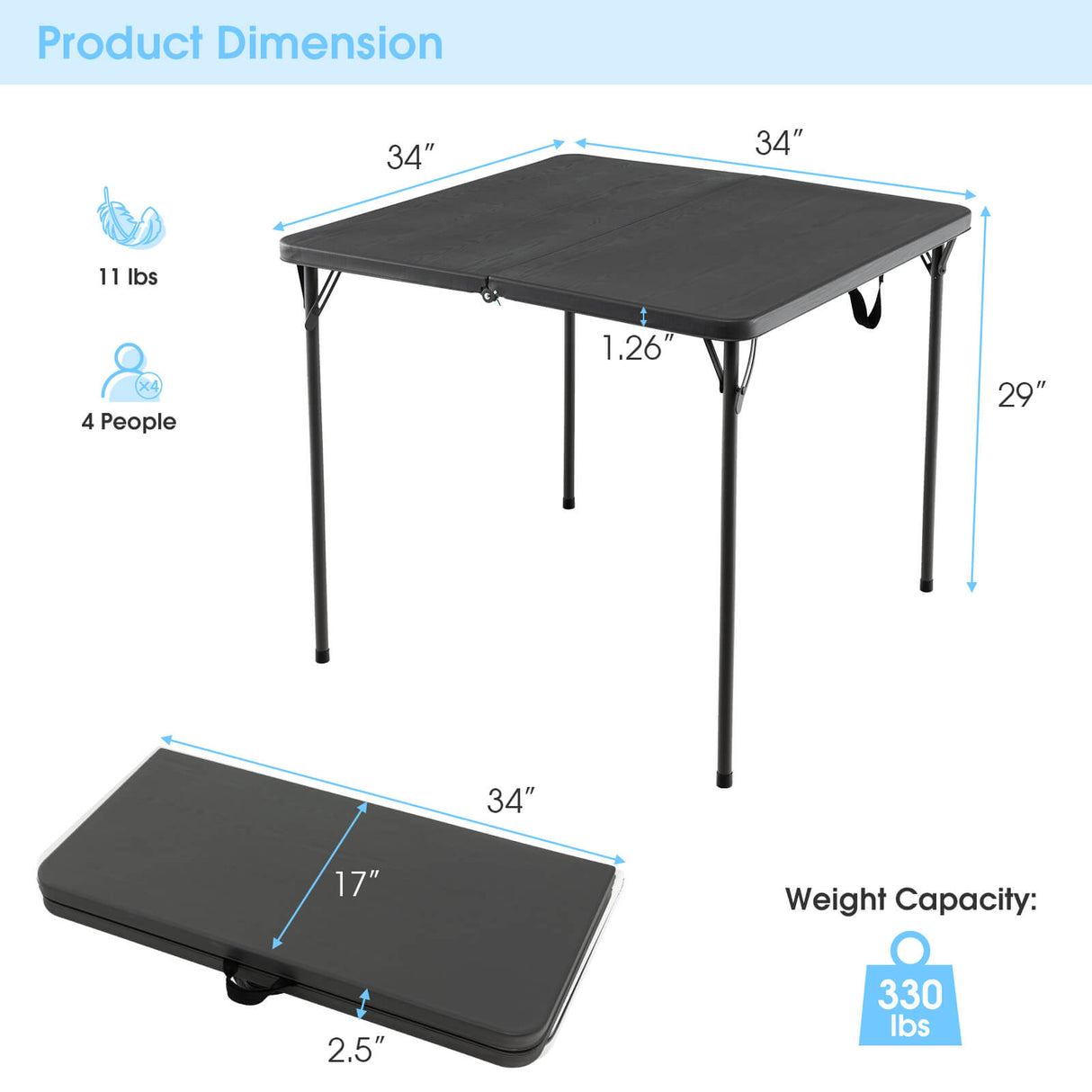 Mesa de camping plegable con tablero de HDPE resistente a la intemperie y estructura de acero inoxidable