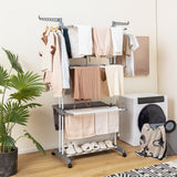 Tendedero de Ropa de 4 Niveles con Alas Laterales Giratorias y Estantes Plegables