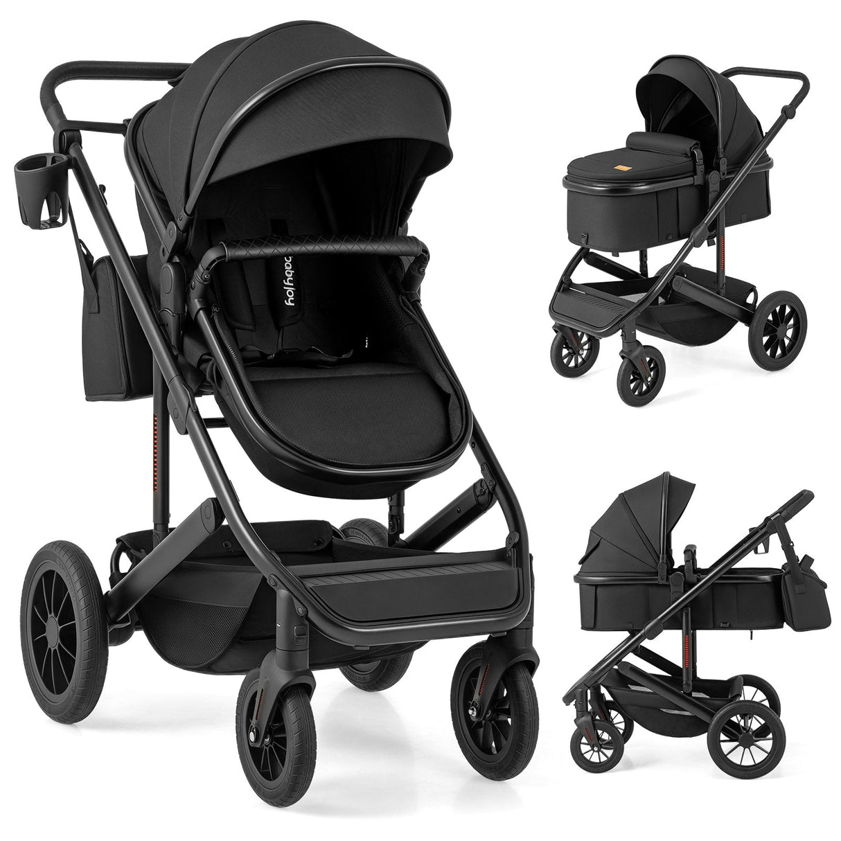 Cochecito de bebé convertible plegable 3 en 1 con capazo desmontable