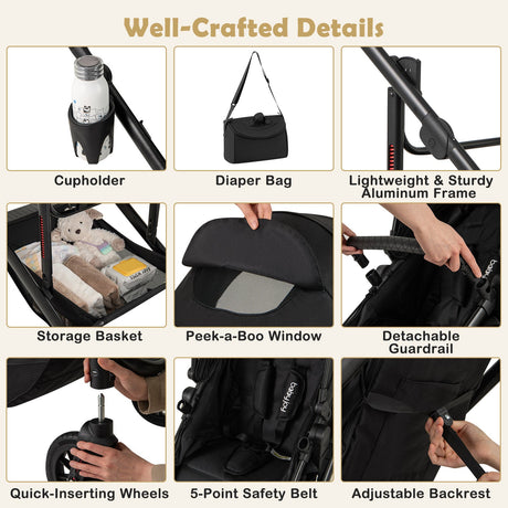 Cochecito de bebé convertible plegable 3 en 1 con capazo desmontable