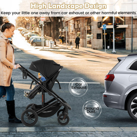 Cochecito de bebé convertible plegable 3 en 1 con capazo desmontable