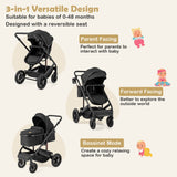 Cochecito de bebé convertible plegable 3 en 1 con capazo desmontable