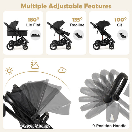 Cochecito de bebé convertible plegable 3 en 1 con capazo desmontable