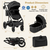 Cochecito de bebé convertible plegable 3 en 1 con capazo desmontable