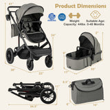 Cochecito de bebé convertible plegable 3 en 1 con capazo desmontable