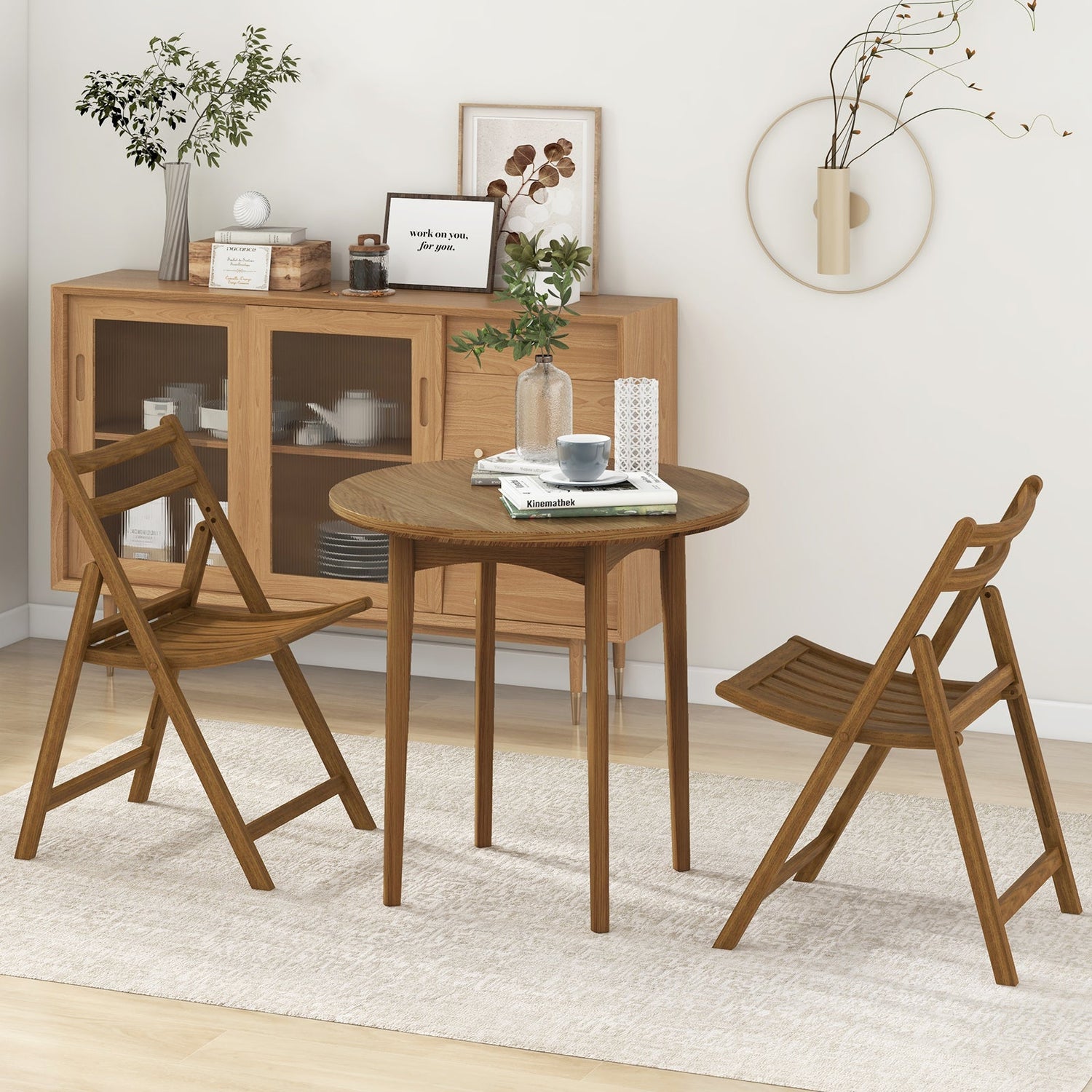 Juego de 2 sillas de comedor plegables con estructura de madera de caucho y asiento de listones - Nogal