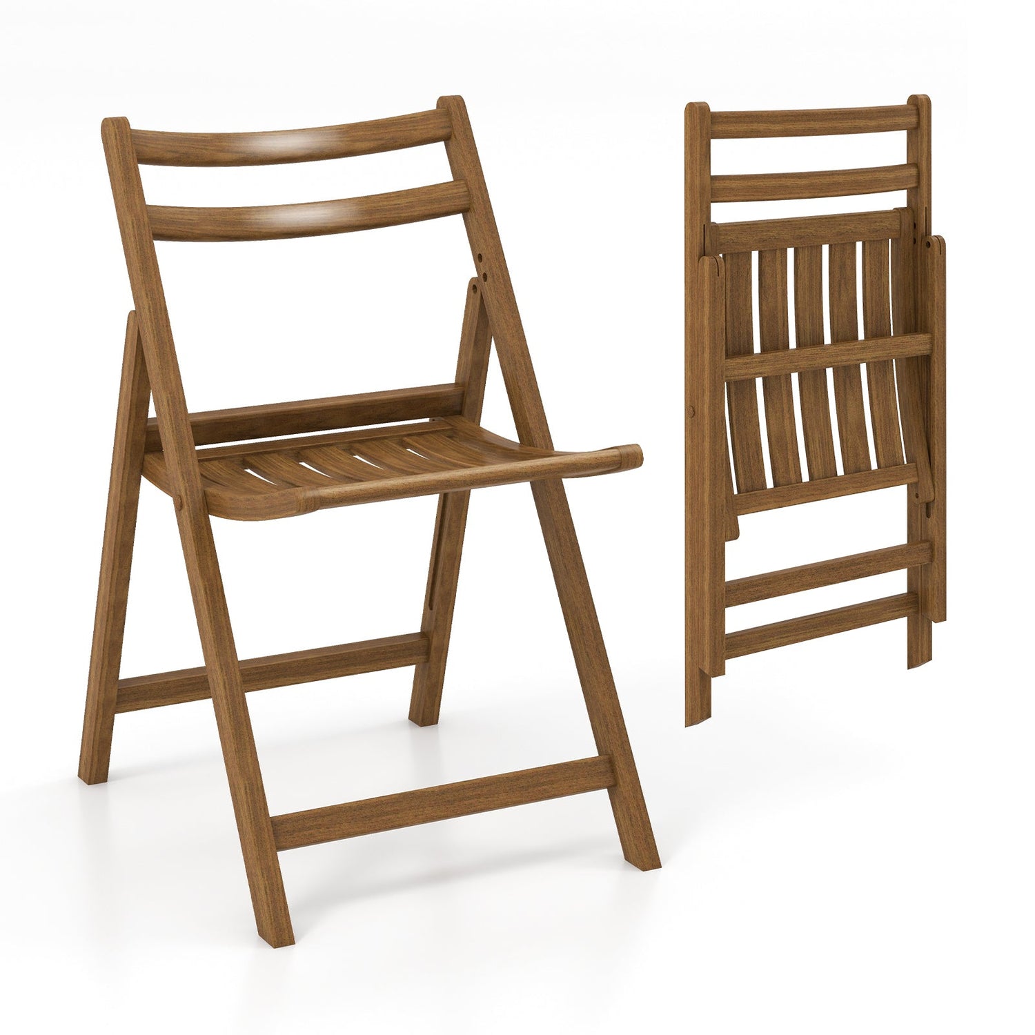 Juego de 2 sillas de comedor plegables con estructura de madera de caucho y asiento de listones - Nogal