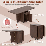 Folding Dining Table 3-in-1 Space-Saving Drop Leaf Kitchen Table with Lockable Wheels