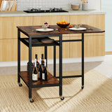 Mesa de comedor plegable con ampliación para portátil con botellero y ruedas - Marrón rústico