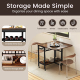 Mesa de comedor plegable con ampliación para portátil con botellero y ruedas - Marrón rústico