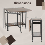 Mesa de comedor plegable con ampliación para portátil con botellero y ruedas - Marrón rústico