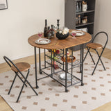 Juego de comedor plegable de 3 piezas con mesa y sillas - Marrón rústico