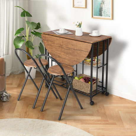 Juego de comedor plegable de 3 piezas con mesa y sillas - Marrón rústico
