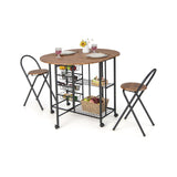 Juego de comedor plegable de 3 piezas con mesa y sillas - Marrón rústico