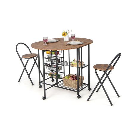 Juego de comedor plegable de 3 piezas con mesa y sillas - Marrón rústico