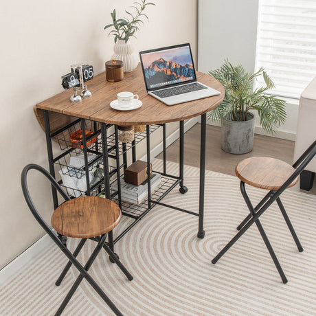 Juego de comedor plegable de 3 piezas con mesa y sillas - Marrón rústico