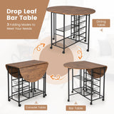 Juego de comedor plegable de 3 piezas con mesa y sillas - Marrón rústico