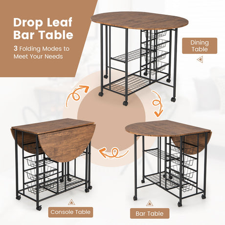 Juego de comedor plegable de 3 piezas con mesa y sillas - Marrón rústico