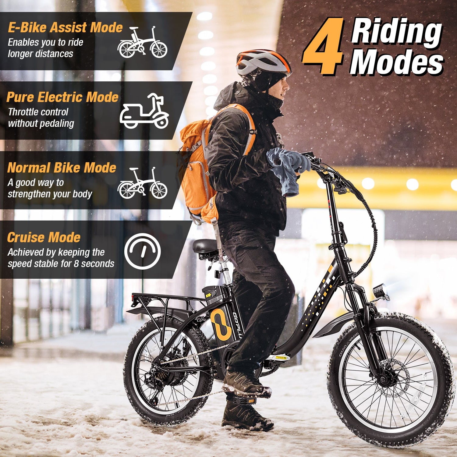 Bicicleta eléctrica plegable para adultos con neumáticos gruesos de 20 pulgadas, E-Bike para nieve