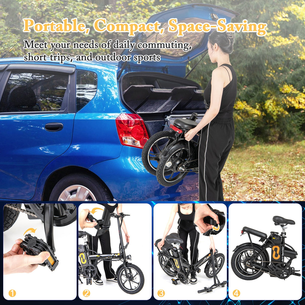Bicicleta Eléctrica Plegable con Motor sin Escobillas de 500W y Frenos de Disco Dobles