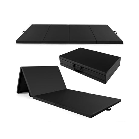Colchoneta de ejercicios plegable de 4 paneles de cuero PU con asas de transporte