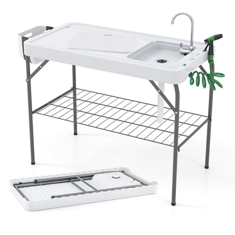 Mesa plegable 2 en 1 para limpiar pescado con fregadero y grifo para barbacoa en el patio