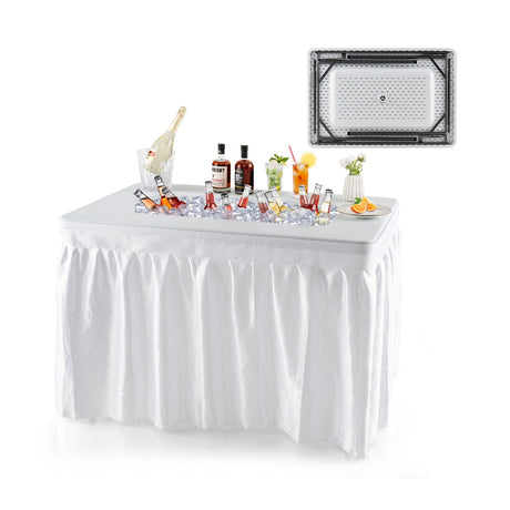 Mesa plegable de 4 pies con compartimento para hielo y faldón para acampada, pícnic, bodas - Blanca