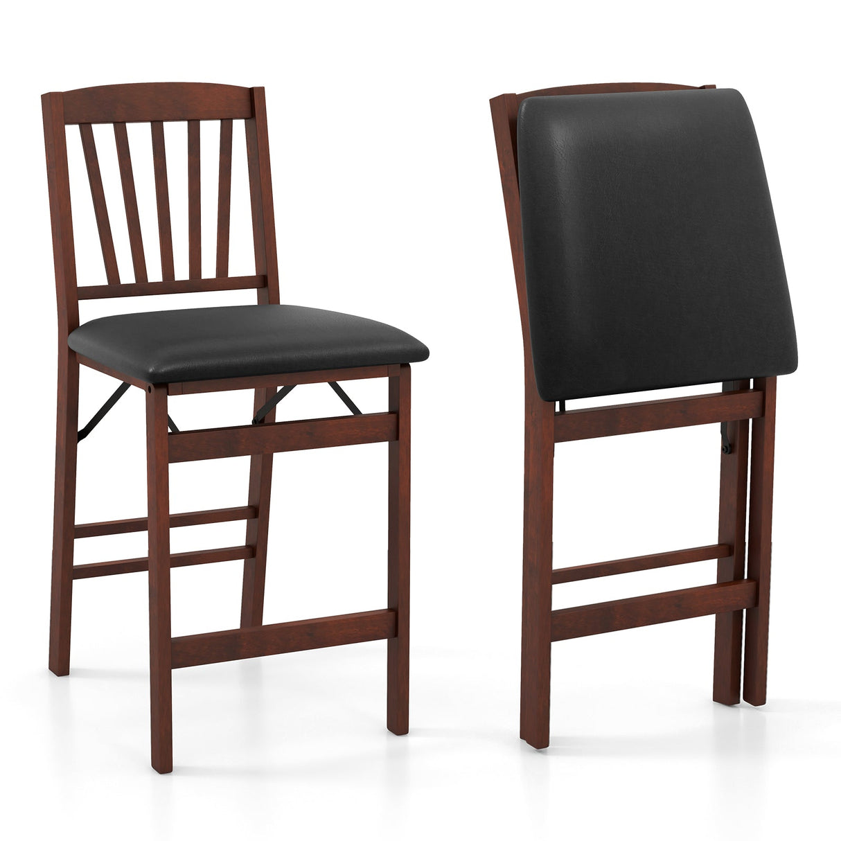Juego de 2 sillas de altura de mostrador, taburete plegable para isla de cocina con asiento acolchado - Marrón