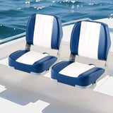 2-Pack Boat Seats Folding Low Back Boat Chairs Waterproof PVC Leather Cabin Seating