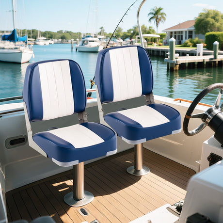 Asientos de barco plegables de respaldo bajo, paquete de 2, sillas de barco de cuero de PVC impermeable, asientos de cabina