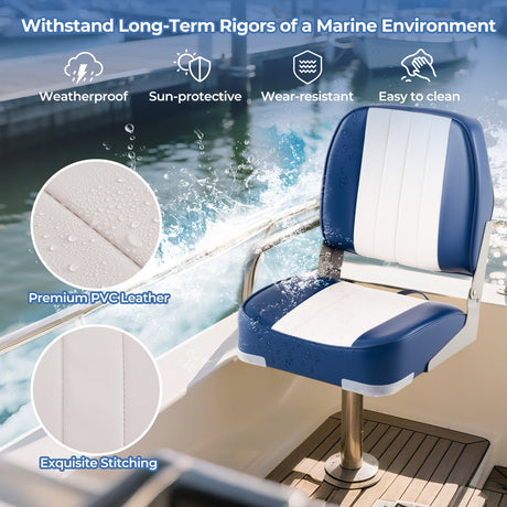 Asientos de barco plegables de respaldo bajo, paquete de 2, sillas de barco de cuero de PVC impermeable, asientos de cabina