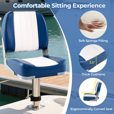 Asientos de barco plegables de respaldo bajo, paquete de 2, sillas de barco de cuero de PVC impermeable, asientos de cabina