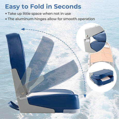 Asientos de barco plegables de respaldo bajo, paquete de 2, sillas de barco de cuero de PVC impermeable, asientos de cabina
