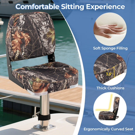 Asientos de barco plegables de respaldo bajo, paquete de 2, sillas de barco de cuero de PVC impermeable, asientos de cabina