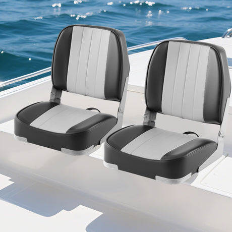 Asientos de barco plegables de respaldo bajo, paquete de 2, sillas de barco de cuero de PVC impermeable, asientos de cabina
