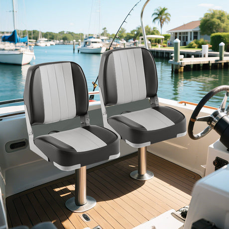 Asientos de barco plegables de respaldo bajo, paquete de 2, sillas de barco de cuero de PVC impermeable, asientos de cabina