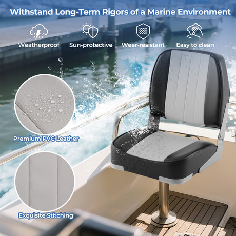 Asientos de barco plegables de respaldo bajo, paquete de 2, sillas de barco de cuero de PVC impermeable, asientos de cabina
