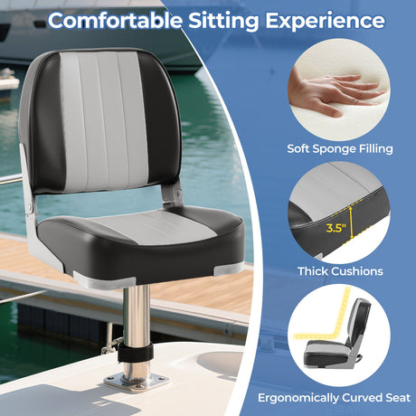 Asientos de barco plegables de respaldo bajo, paquete de 2, sillas de barco de cuero de PVC impermeable, asientos de cabina