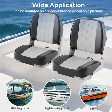 Asientos de barco plegables de respaldo bajo, paquete de 2, sillas de barco de cuero de PVC impermeable, asientos de cabina