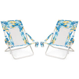 Folding Low Beach Chair Set of 2 Patio Sling Chairs with Padded Head Pillow