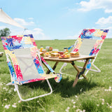 Folding Low Beach Chair Set of 2 Patio Sling Chairs with Padded Head Pillow