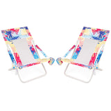 Folding Low Beach Chair Set of 2 Patio Sling Chairs with Padded Head Pillow