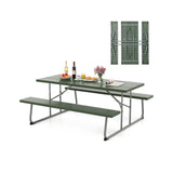 Folding Picnic Table Set with Metal Frame and All-Weather HDPE Tabletop Umbrella Hole
