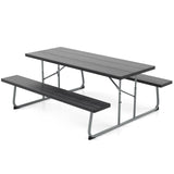 Folding Picnic Table Set with Metal Frame and All-Weather HDPE Tabletop Umbrella Hole