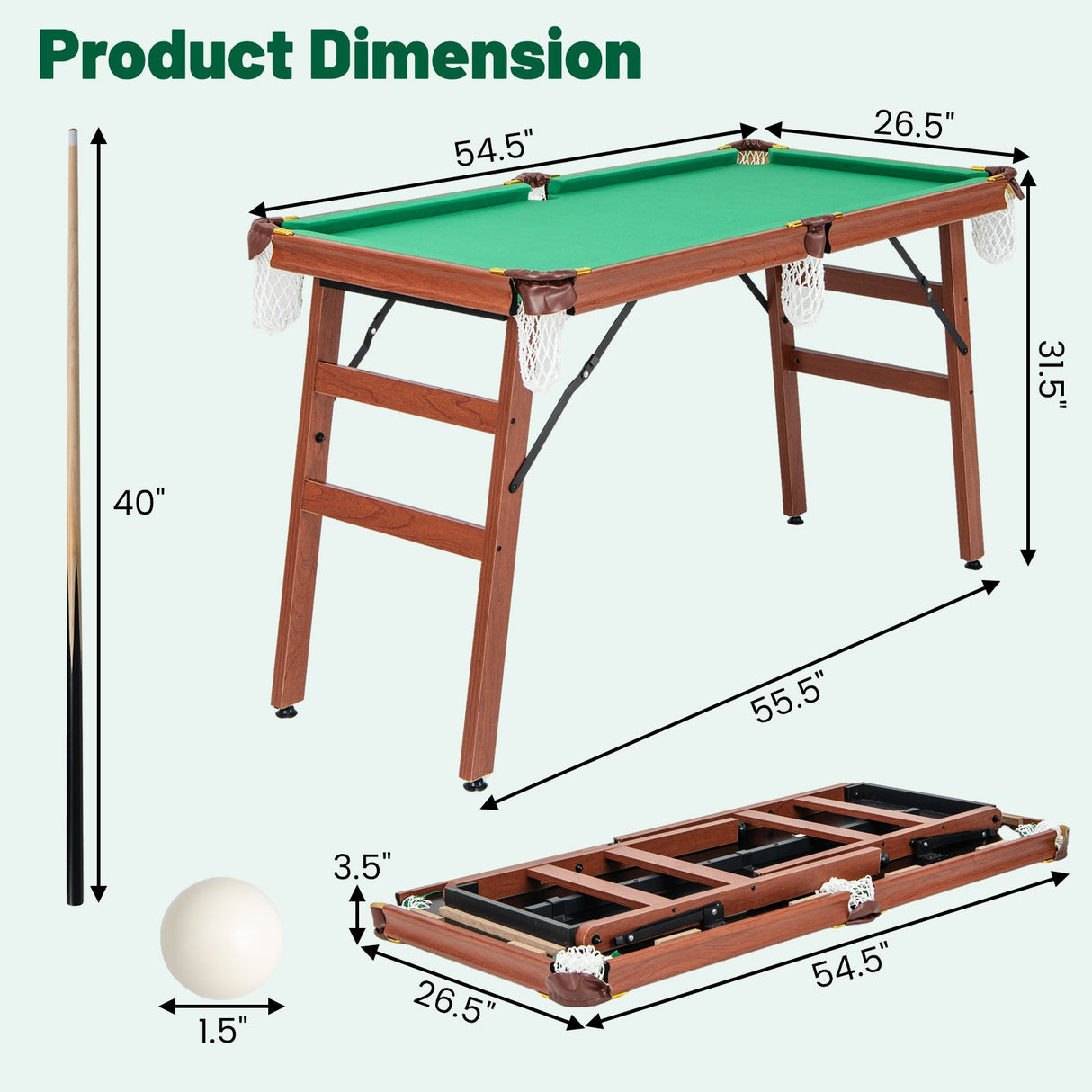 Mesa de billar portátil plegable con niveladores de patas ajustables