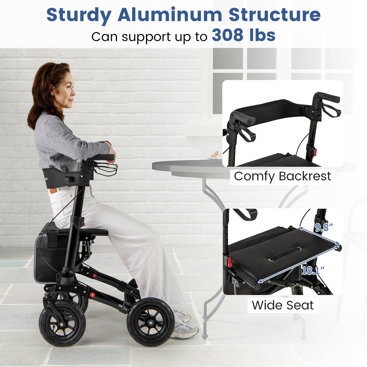 Folding Rollator Walker for Seniors with Seat for All Terrain