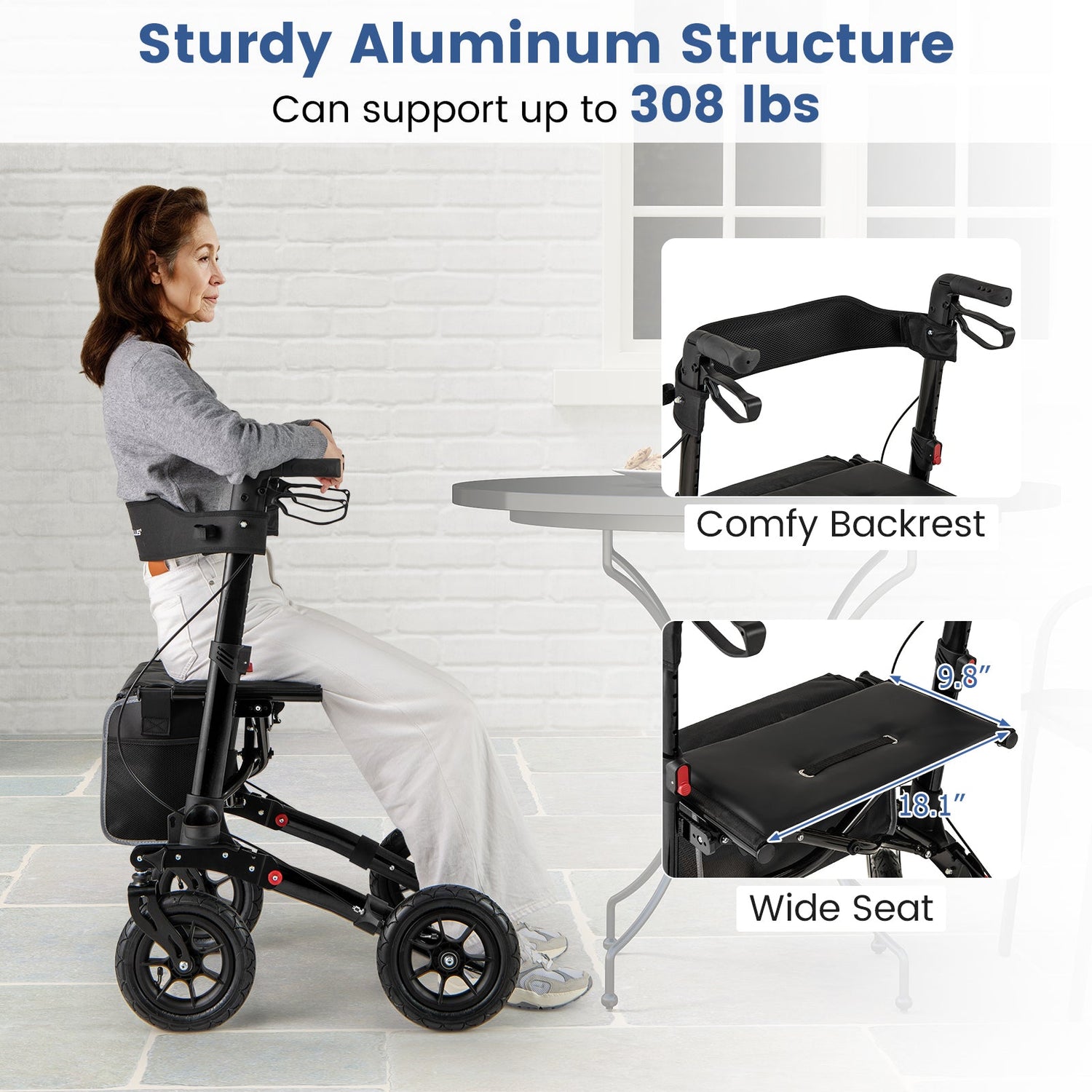 Folding Rollator Walker for Seniors with Seat for All Terrain
